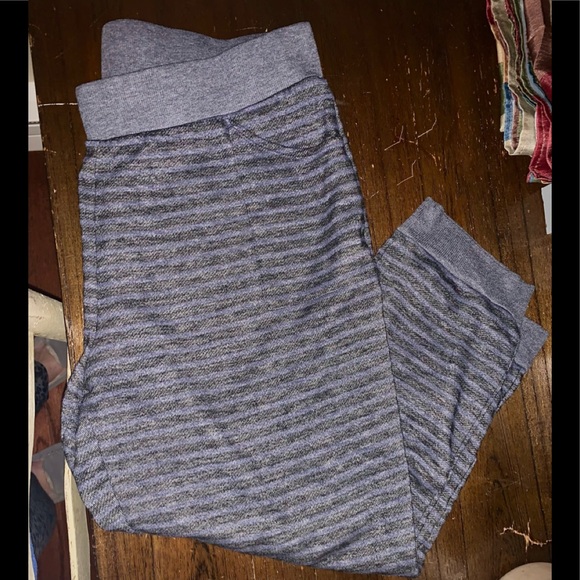 LOGO by Lori Goldstein Pants - LOGO Lounge XL Blue & Black Striped Sweat Joggers, Elastic Waist, QVC